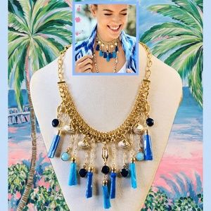 LILLY PULITZER NWT NECKLACE SEASIDE TASSEL ⭐️GOLD SHELLS/ TROPICAL CAPRI BLUE